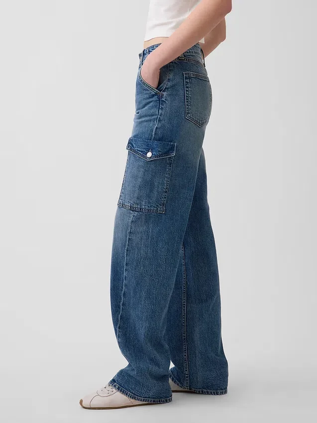 Jeans cargo larghi a vita bassa in stile anni ’90