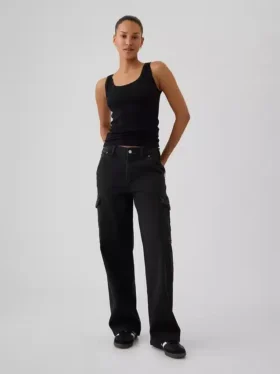 Jeans cargo larghi a vita media in stile anni '90