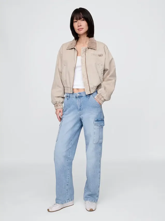 Jeans cargo larghi a vita media in stile anni '90