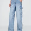 Jeans cargo larghi a vita media in stile anni '90