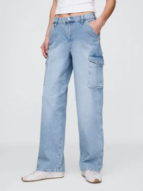 Jeans cargo larghi a vita media in stile anni ’90