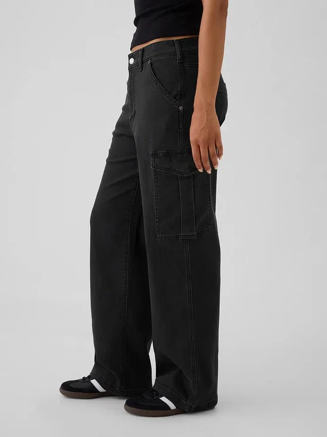 Jeans cargo larghi a vita media in stile anni '90