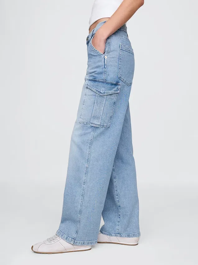 Jeans cargo larghi a vita media in stile anni '90