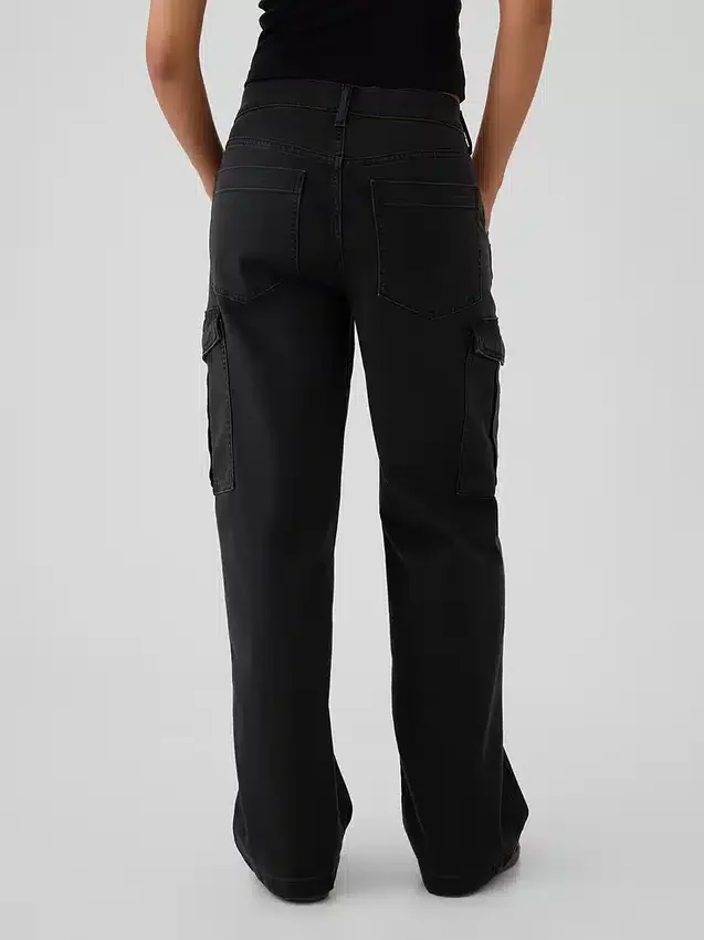 Jeans cargo larghi a vita media in stile anni '90
