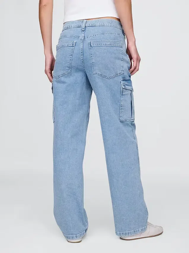 Jeans cargo larghi a vita media in stile anni '90
