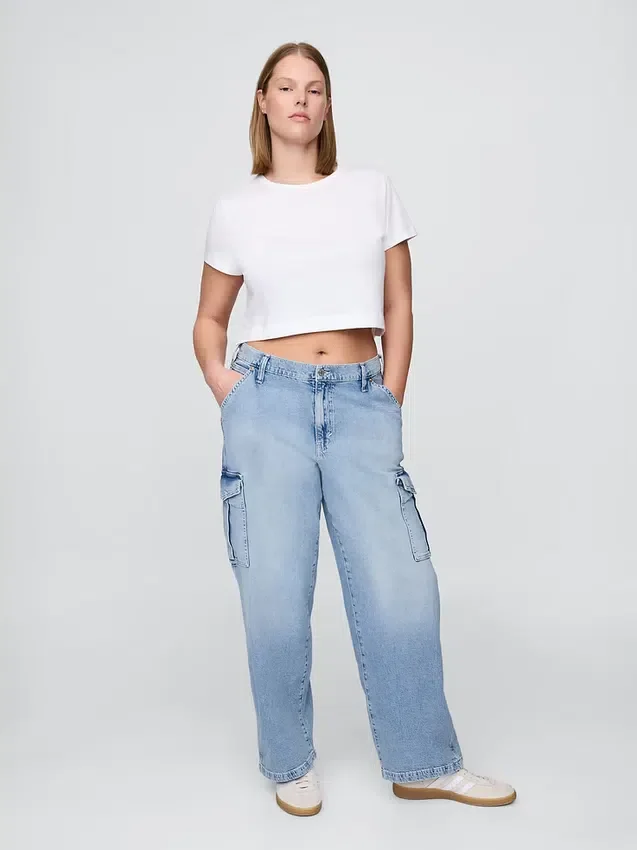 Jeans cargo larghi a vita media in stile anni '90