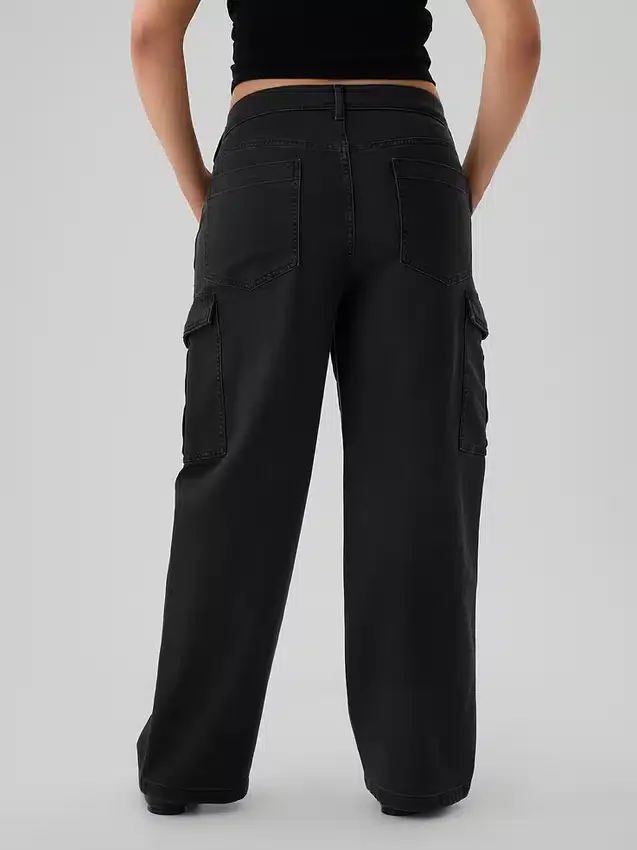 Jeans cargo larghi a vita media in stile anni '90