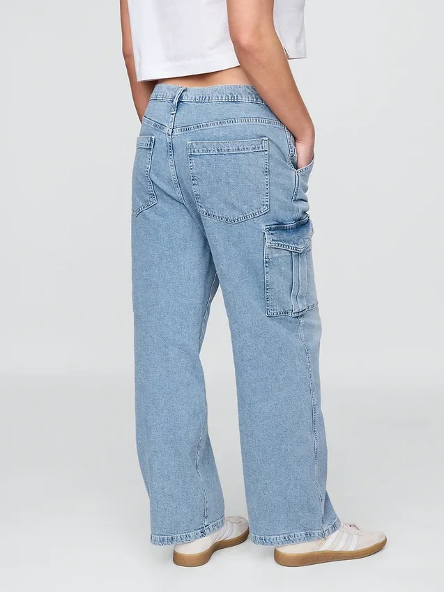 Jeans cargo larghi a vita media in stile anni '90