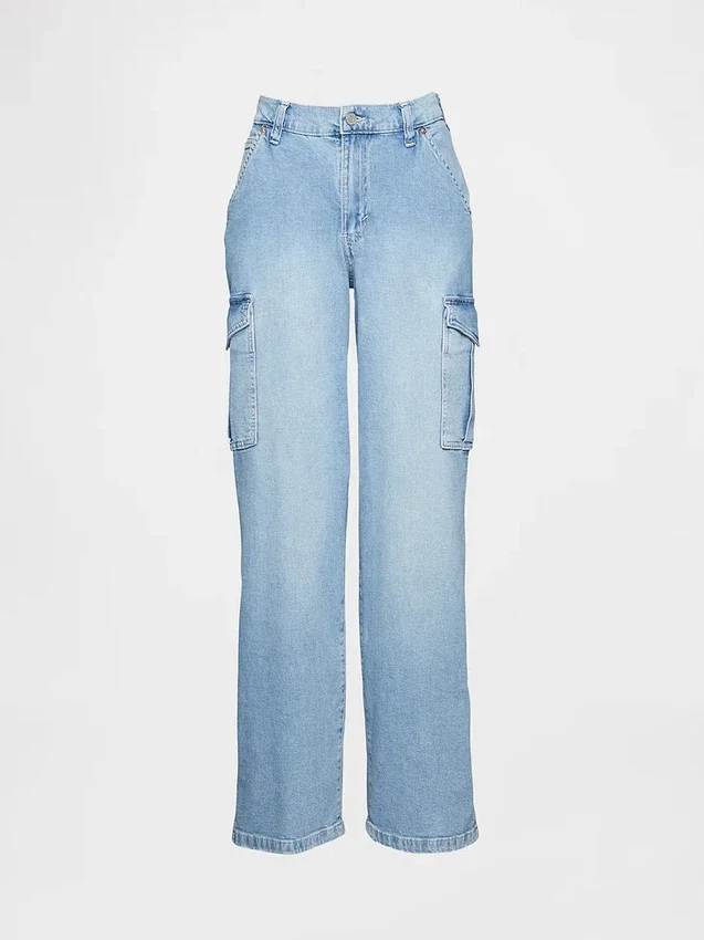 Jeans cargo larghi a vita media in stile anni '90