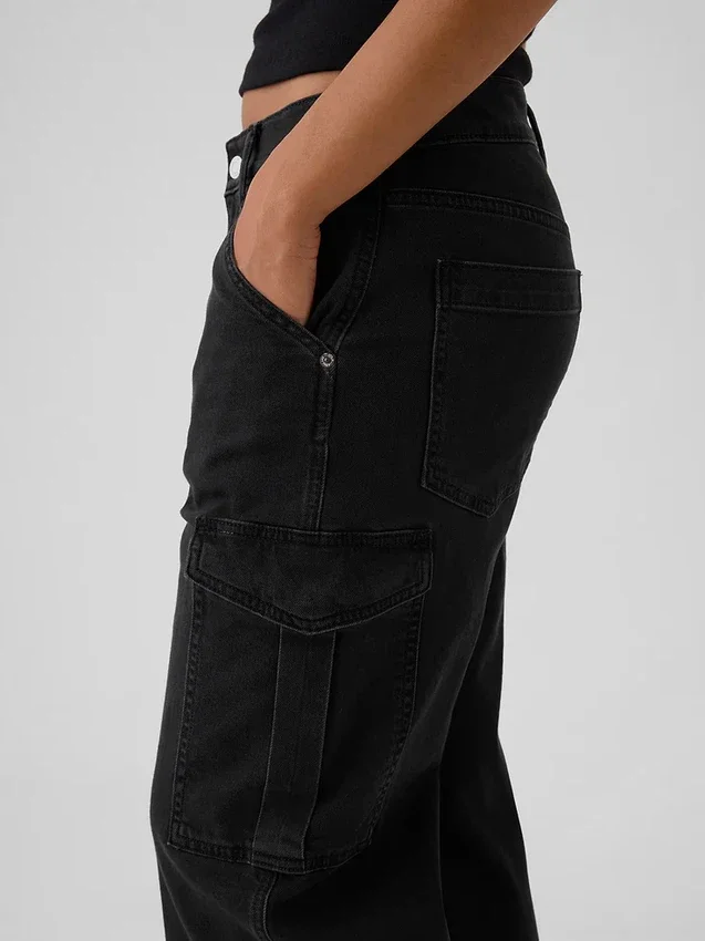 Jeans cargo larghi a vita media in stile anni '90