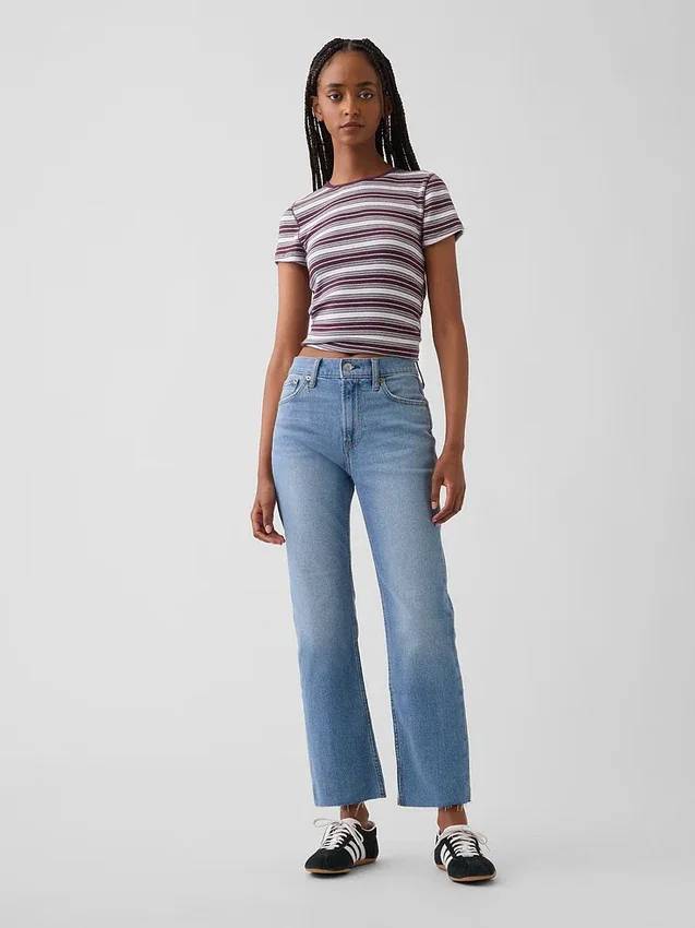 Jeans cropped a vita alta, slim e dritti in stile anni '90