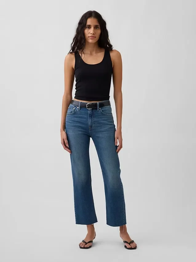 Jeans cropped a vita alta, slim e dritti in stile anni '90