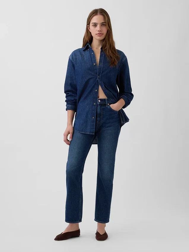 Jeans cropped a vita alta, slim e dritti in stile anni '90