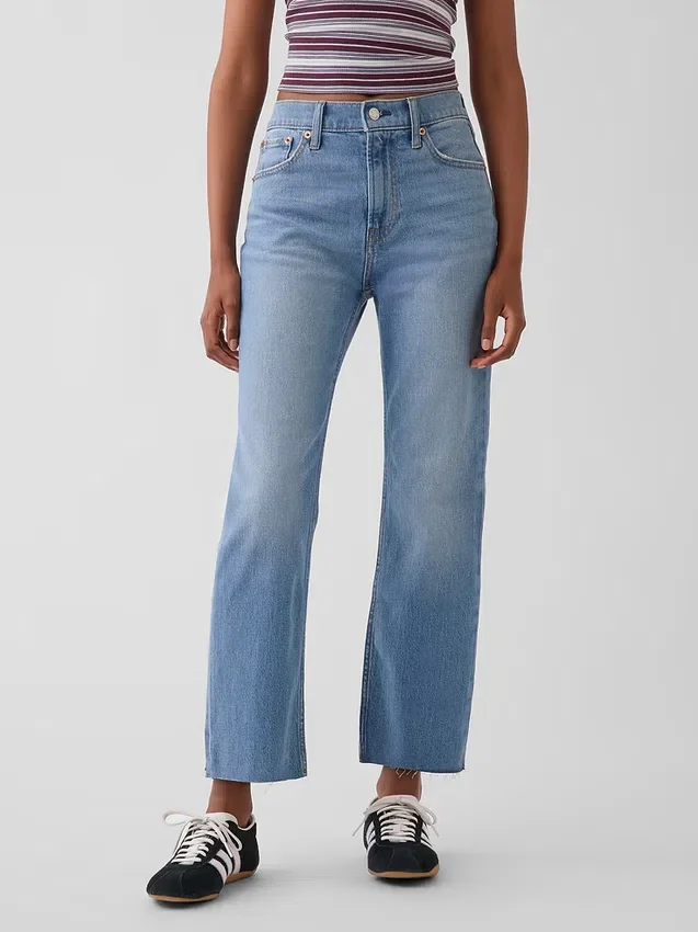 Jeans cropped a vita alta, slim e dritti in stile anni '90