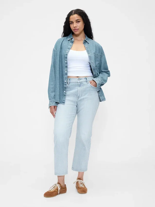 Jeans cropped a vita alta, slim e dritti in stile anni '90
