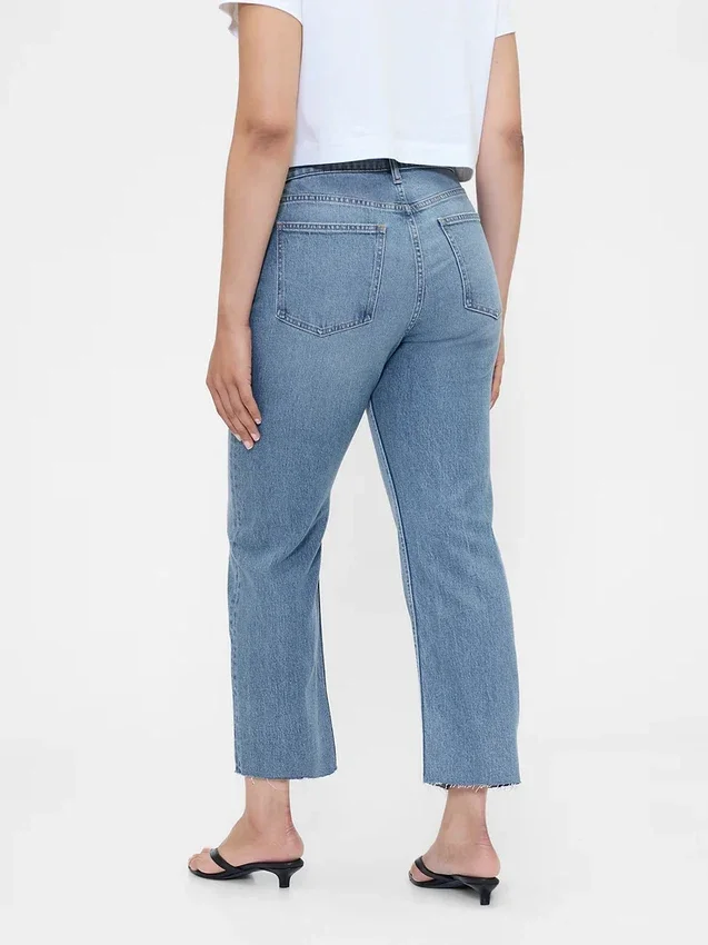 Jeans cropped a vita alta, slim e dritti in stile anni '90