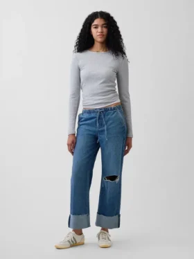 Jeans cropped larghi in stile anni '90 a vita bassa