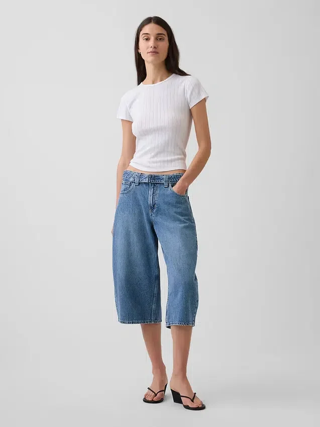 Jeans culotte a vita alta con cintura