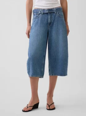 Jeans culotte a vita alta con cintura