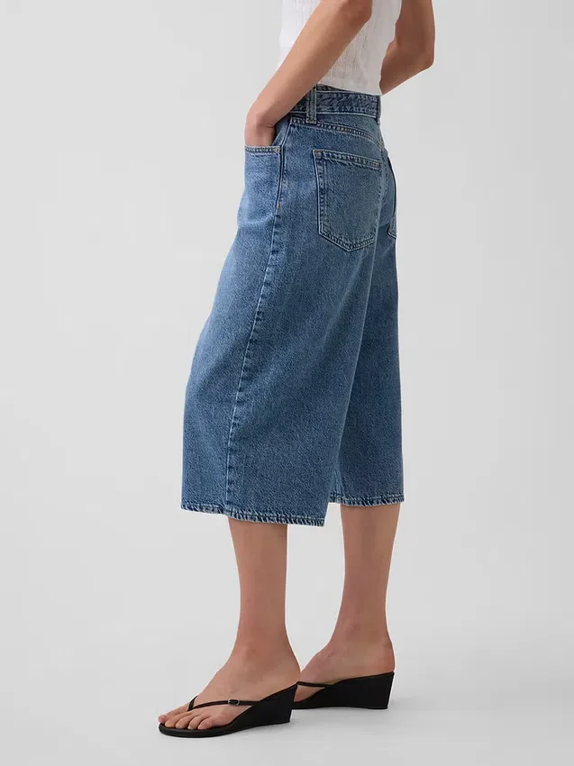 Jeans culotte a vita alta con cintura