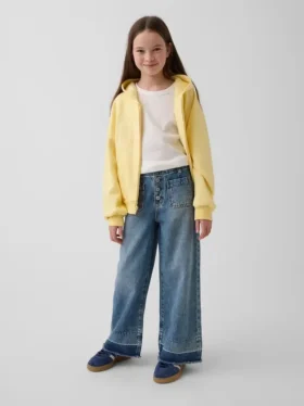 Jeans da bambino a vita alta, gamba larga e lunghezza alla caviglia