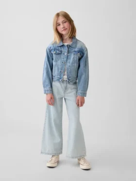 Jeans da bambino a vita alta, gamba larga e lunghezza alla caviglia