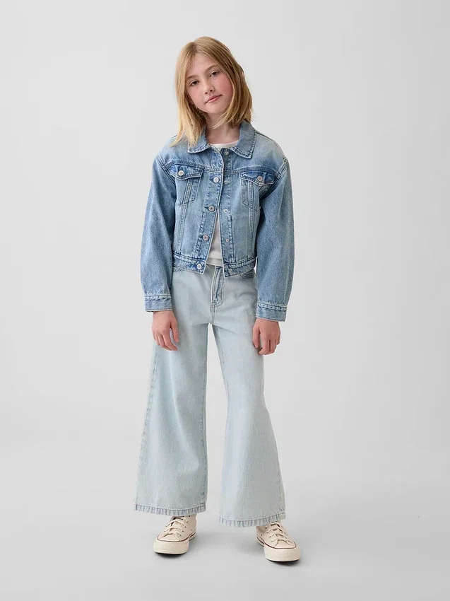 Jeans da bambino a vita alta, gamba larga e lunghezza alla caviglia