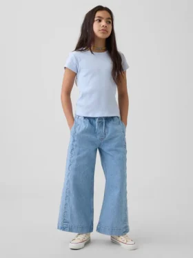 Jeans da bambino a vita alta, gamba larga e lunghezza alla caviglia