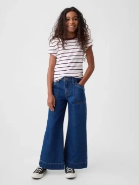 Jeans da bambino a vita alta, gamba larga e lunghezza alla caviglia