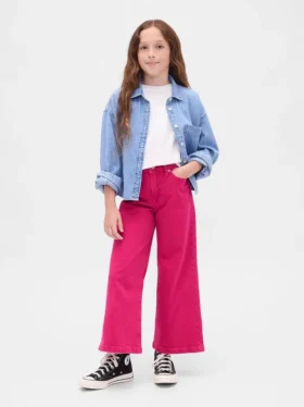 Jeans da bambino a vita alta, gamba larga e lunghezza alla caviglia