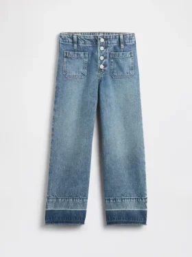 Jeans da bambino a vita alta, gamba larga e lunghezza alla caviglia