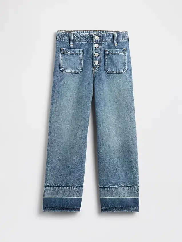 Jeans da bambino a vita alta, gamba larga e lunghezza alla caviglia