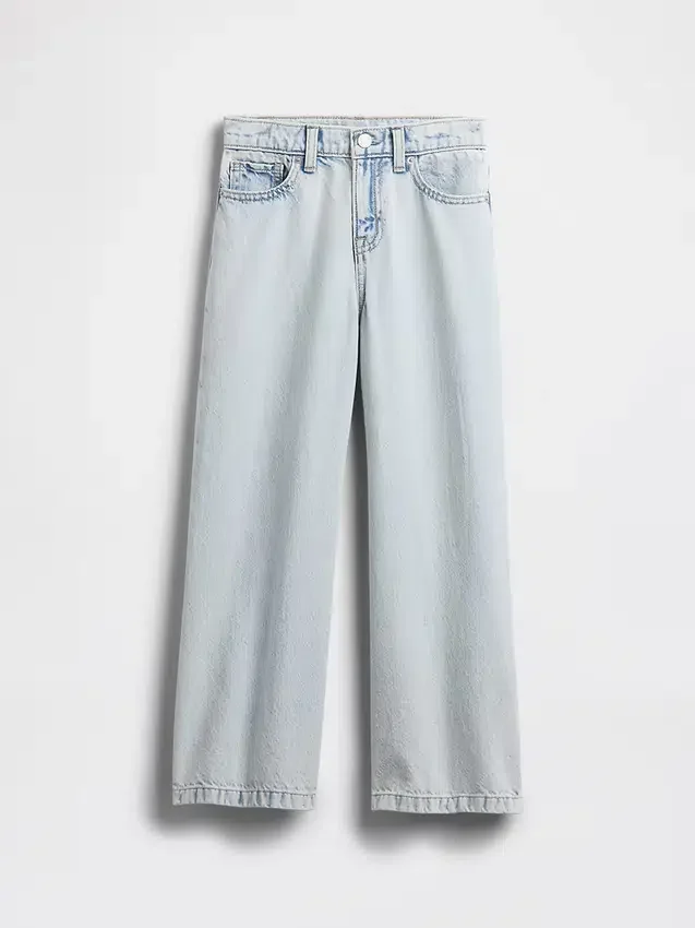 Jeans da bambino a vita alta, gamba larga e lunghezza alla caviglia