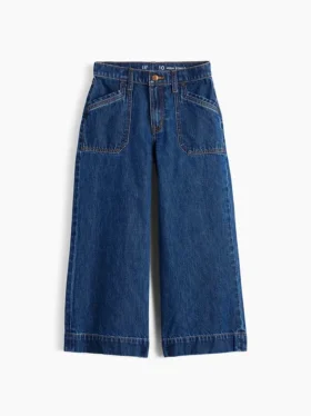 Jeans da bambino a vita alta, gamba larga e lunghezza alla caviglia