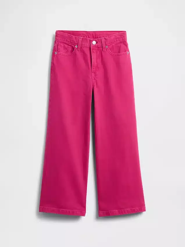 Jeans da bambino a vita alta, gamba larga e lunghezza alla caviglia