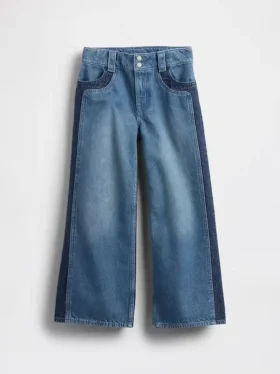 Jeans da bambino a vita alta, gamba larga e lunghezza alla caviglia