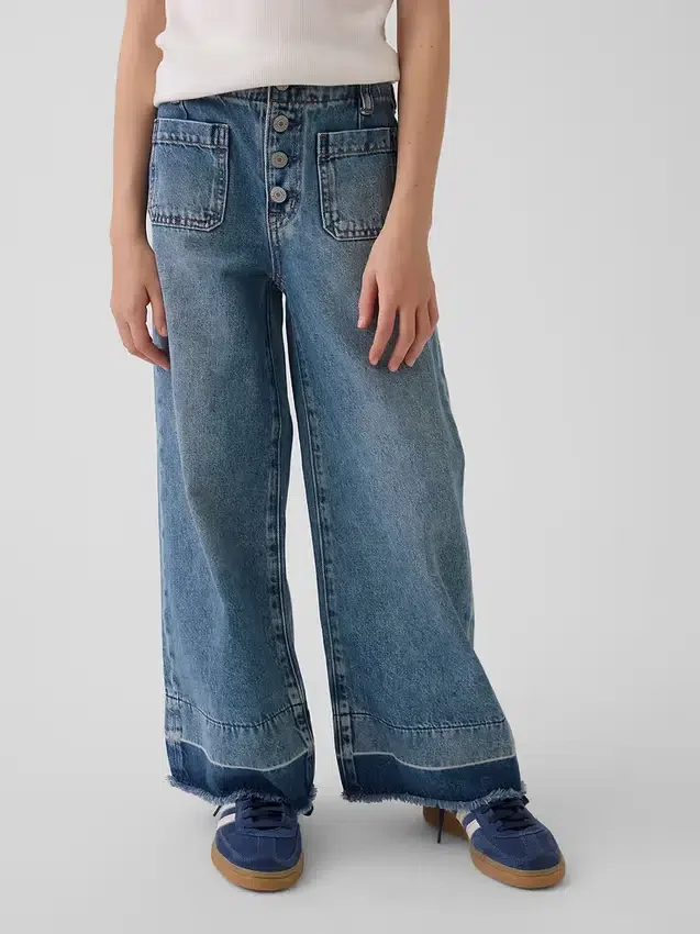 Jeans da bambino a vita alta, gamba larga e lunghezza alla caviglia
