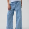 Jeans da bambino a vita alta, gamba larga e lunghezza alla caviglia