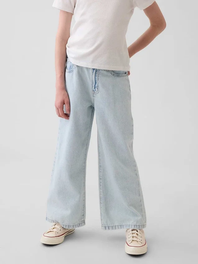 Jeans da bambino a vita alta, gamba larga e lunghezza alla caviglia