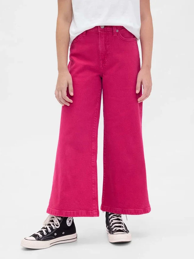 Jeans da bambino a vita alta, gamba larga e lunghezza alla caviglia
