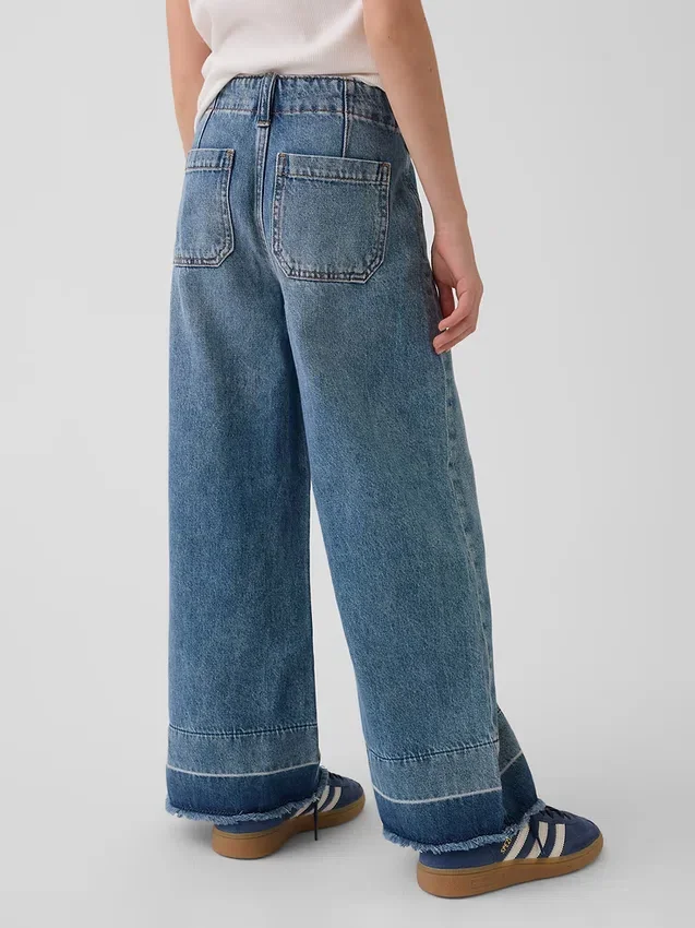 Jeans da bambino a vita alta, gamba larga e lunghezza alla caviglia