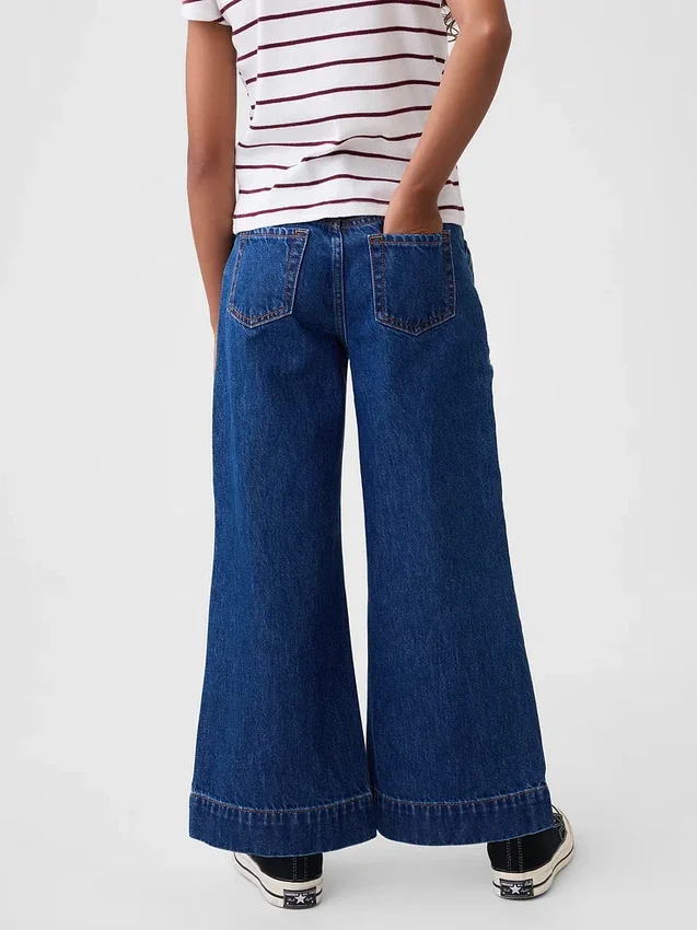 Jeans da bambino a vita alta, gamba larga e lunghezza alla caviglia