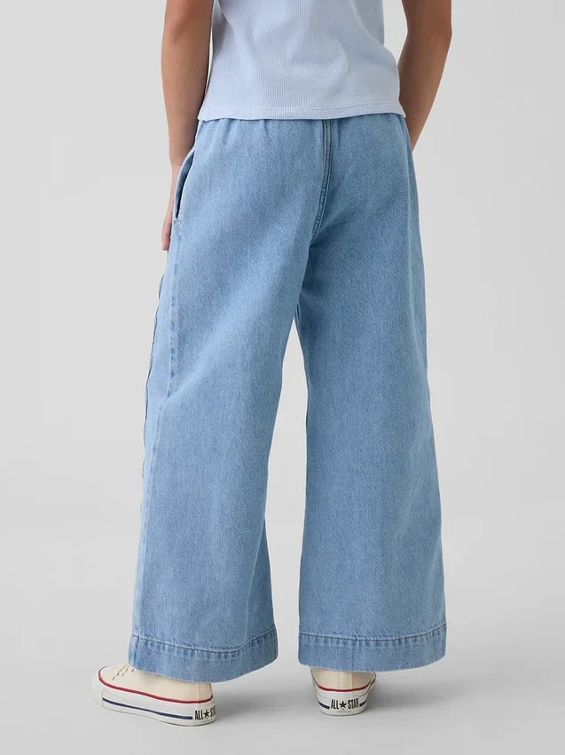 Jeans da bambino a vita alta, gamba larga e lunghezza alla caviglia
