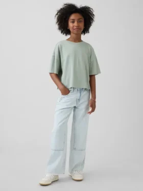 Jeans da bambino a vita bassa, gamba larga