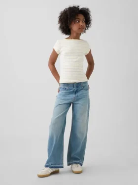 Jeans da bambino a vita bassa, gamba larga