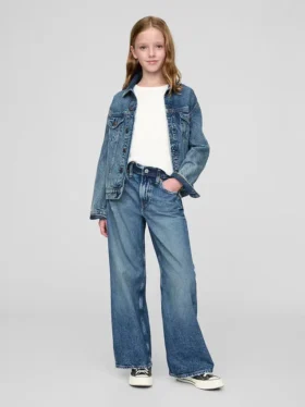 Jeans da bambino a vita bassa, gamba larga