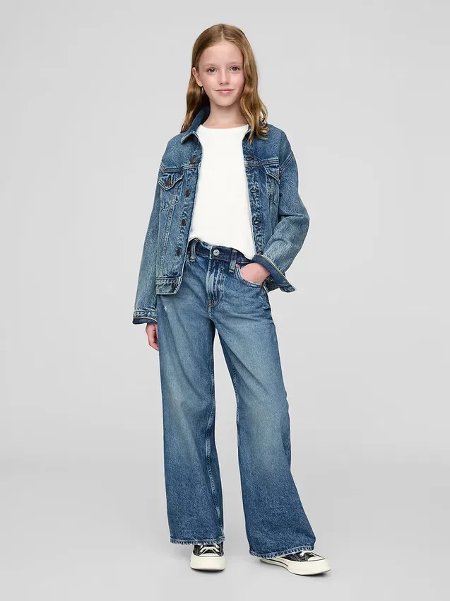 Jeans da bambino a vita bassa, gamba larga