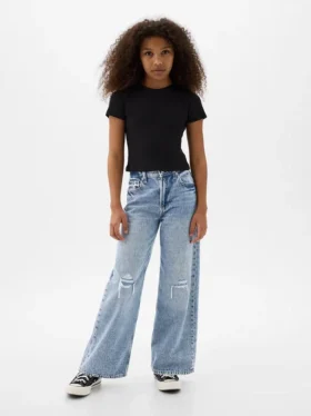 Jeans da bambino a vita bassa, gamba larga