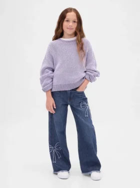 Jeans da bambino a vita bassa, gamba larga