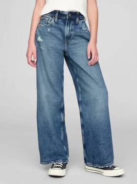 Jeans da bambino a vita bassa, gamba larga